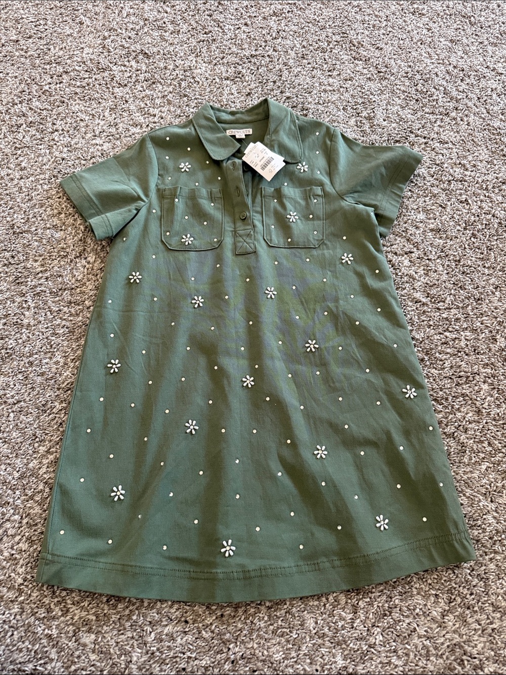 Girls Olive Green Beaded Polo Dress